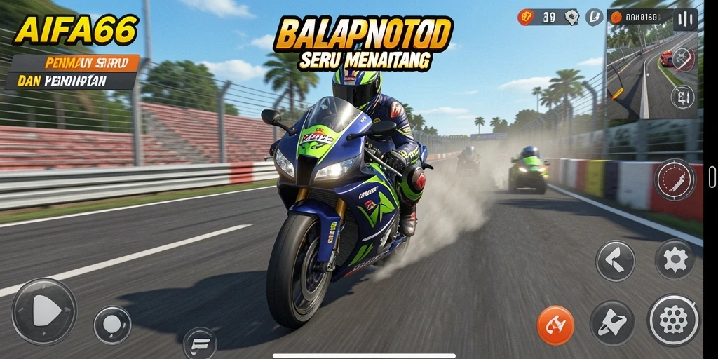 Tampilan gameplay AIFA66 yang mendebarkan di trek balap motor.