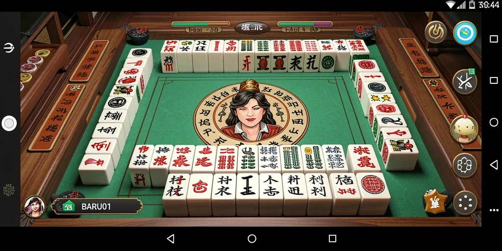 Screenshot gameplay seru dari BARU01 menampilkan tantangan Mahjong yang menarik.