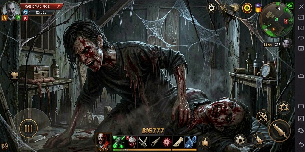 Gameplay BIG777 menampilkan suasana mencekam dan elemen horror yang intens.