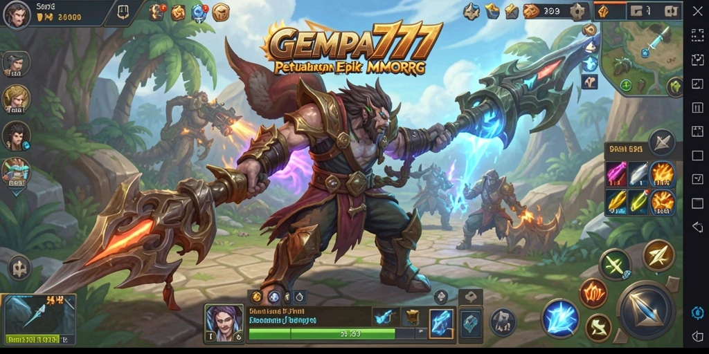 Tangkapan layar utama GEMPA777 menampilkan aksi gameplay seru di dunia MMORPG.