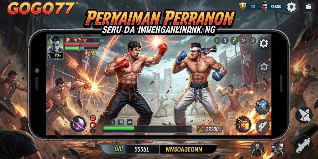 Tampilan gameplay GOGO77 dengan pertarungan yang seru dan karakter beragam.