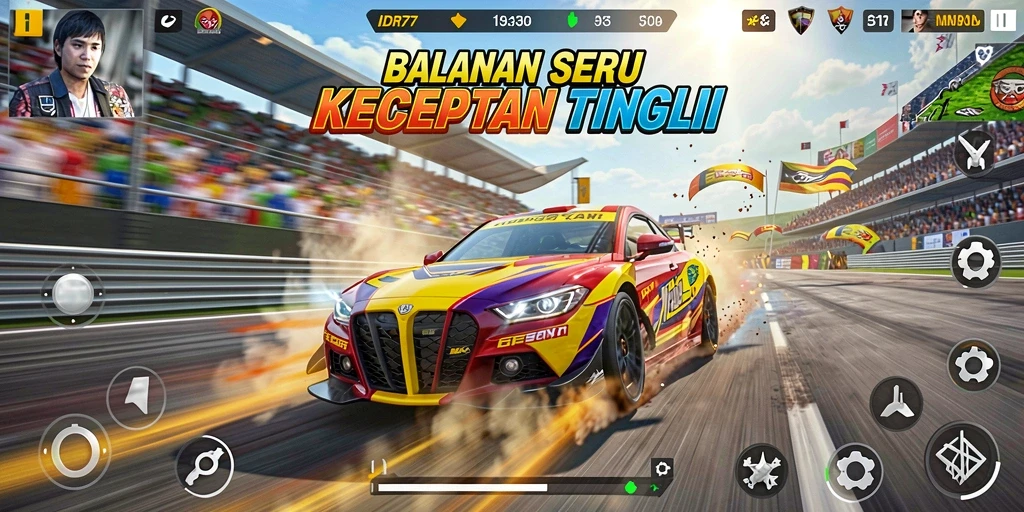 Gameplay balapan seru dalam IDR77 dengan mobil cepat.