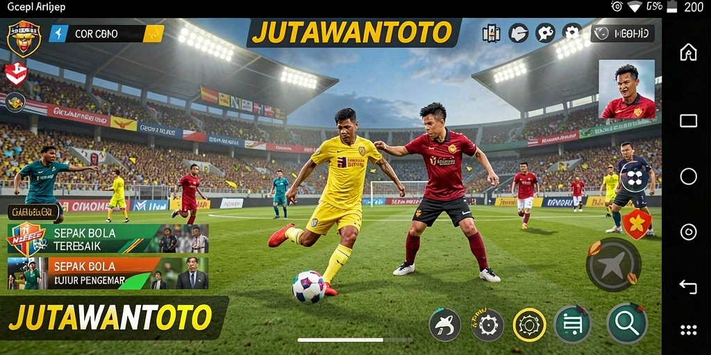 Screenshot dari gameplay bermain sepak bola yang intens
