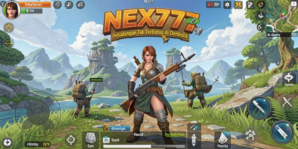 Tangkapan layar gameplay NEX777 yang menunjukkan eksplorasi dunia terbuka.
