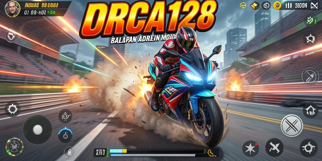 Tampilan gameplay balapan motor yang seru dan mendebarkan.