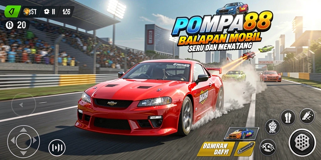 Tampilan gameplay balapan seru di POMPA88 yang menegangkan.