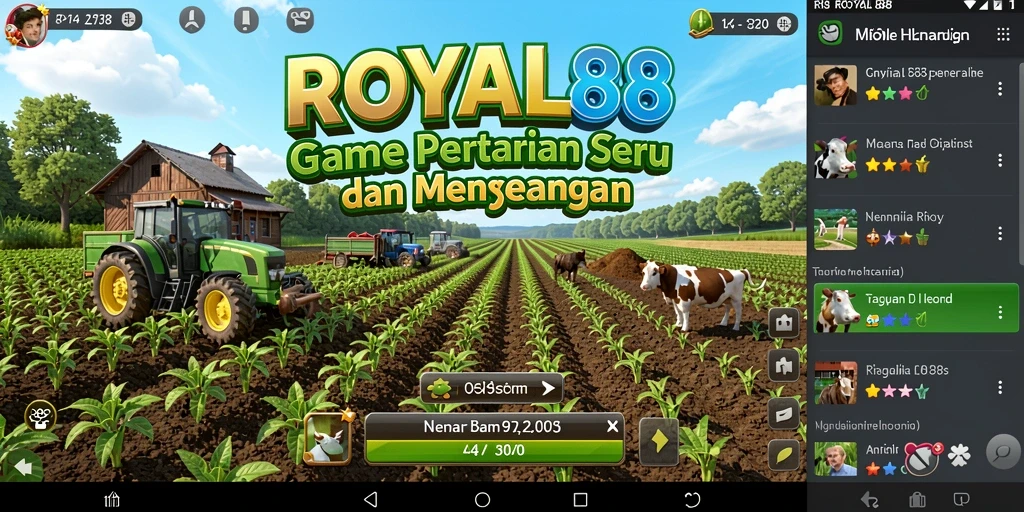 Tampilan gameplay seru dalam ROYAL88 dengan ladang yang hijau.