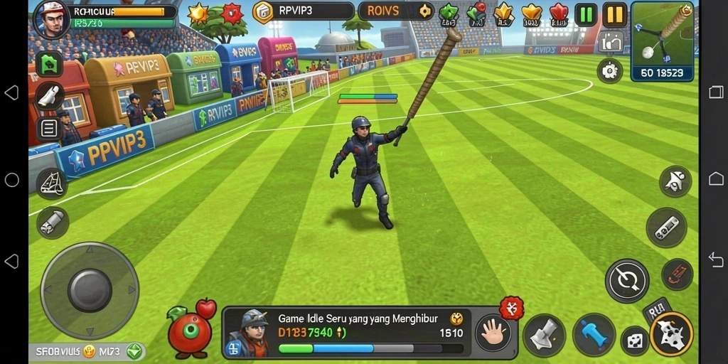 Gambar gameplay RPVIP3 menunjukkan kemajuan karakter yang menyenangkan.