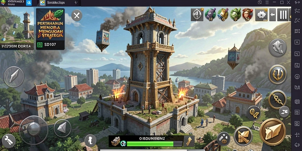 Tangkapan layar gameplay menampilkan aksi menara pertahanan yang seru.