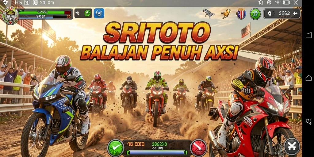 Screenshot utama SRITOTO dengan tampilan balapan motor yang mendebarkan.