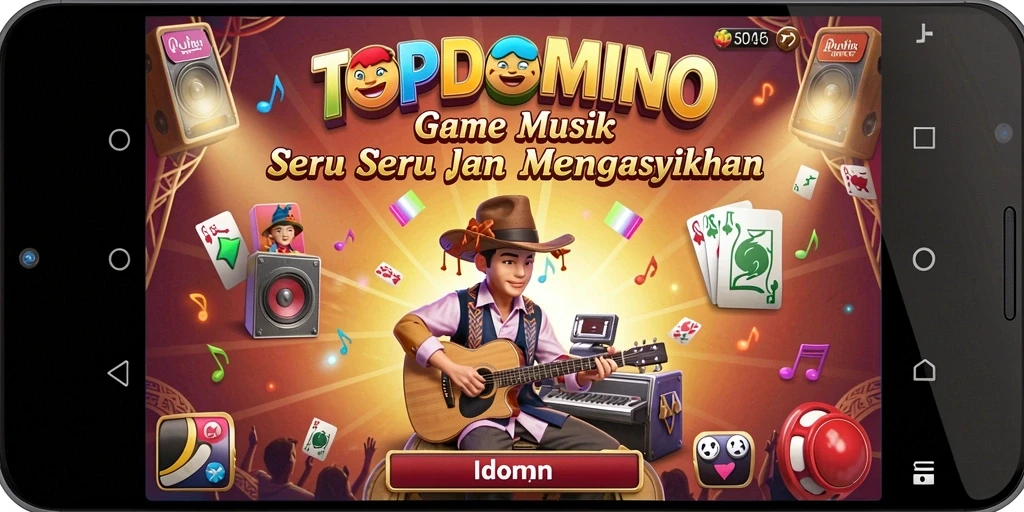 Tampilan permainan interaktif TOPDOMINO dengan alunan musik yang menyenangkan.