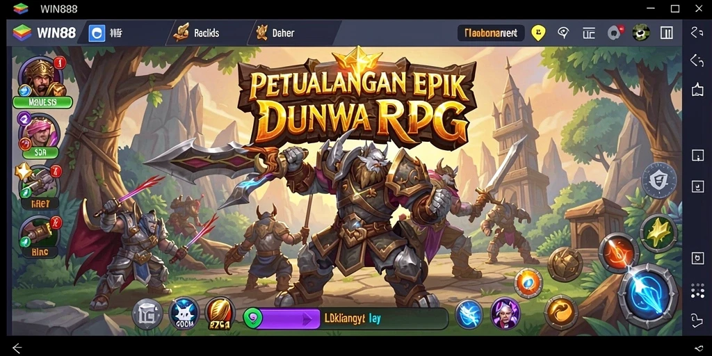Screenshot gameplay <strong>WIN88</strong> menunjukkan pertempuran seru di dunia RPG yang menakjubkan.
