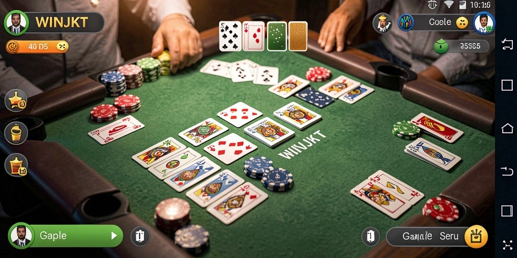 Screenshot gameplay WINJKT dengan suasana permainan Gaple yang seru.